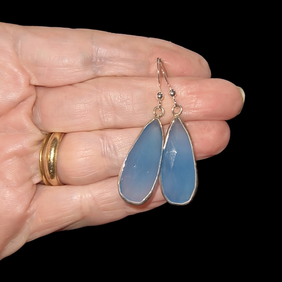 Blue Chalcedony & Sterling Silver Drop Earrings - Picture 4 of 8